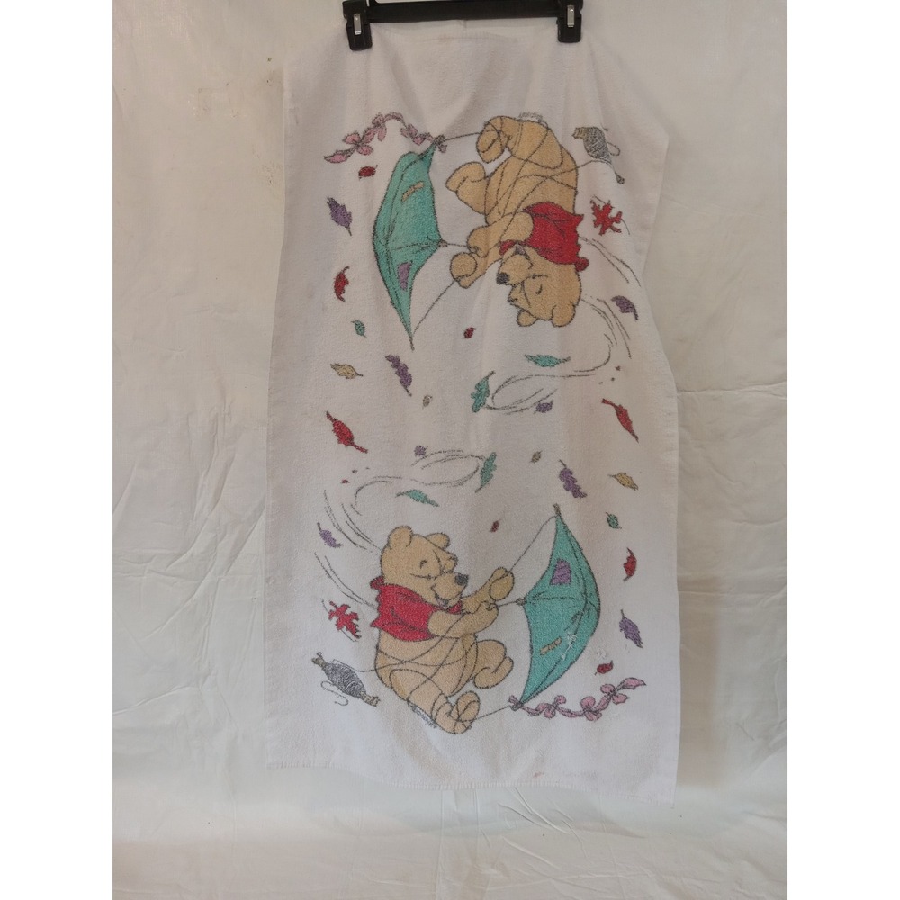 Vintage Disney Winnie the Pooh Windy Day Umbrella Towel White Cotton